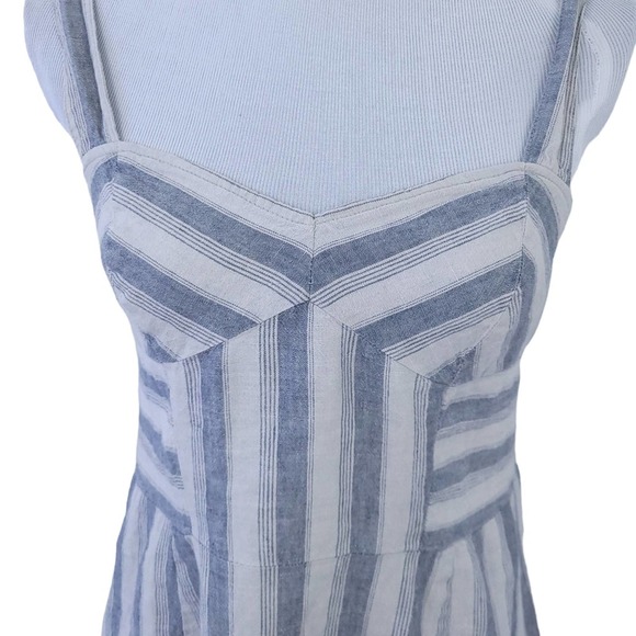 Kimchi Blue Linen Cotton Summer Dress Striped Medium Blue/Gray, Smocked Back - Picture 2 of 7